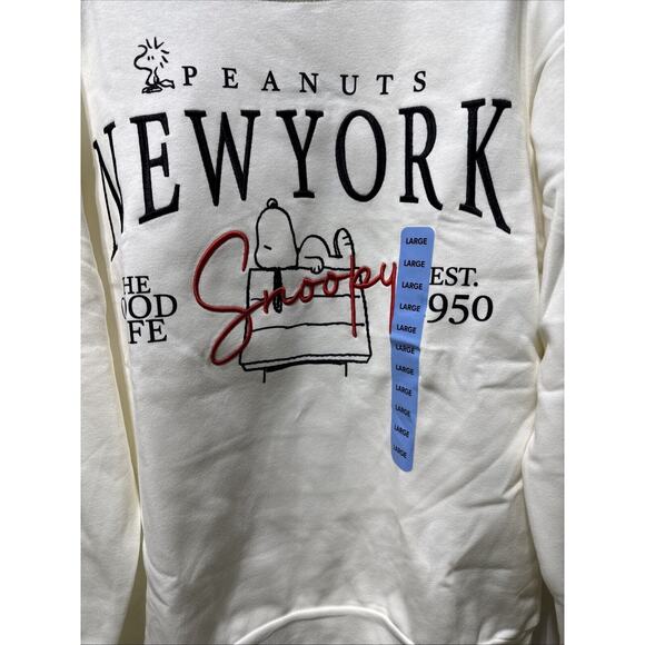 *NWT* L PEanuts Snoopy Women's Embroidered Sweatshirt LARGE Ivory - Picture 2 of 5